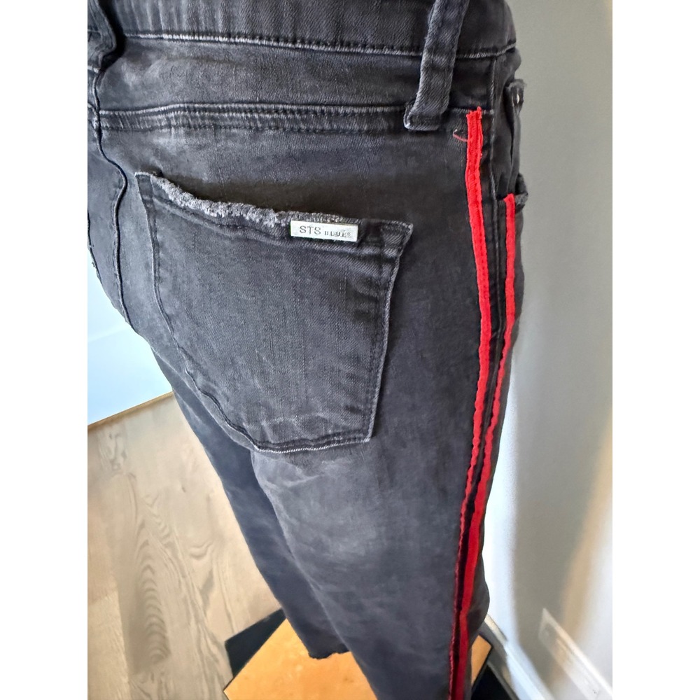 STS Blue Stella High Rise Crop Jeans Black Red Side Stripe Raw Hem Size 29